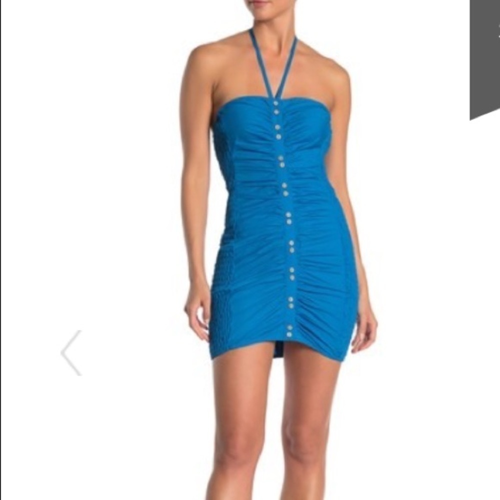 Free People Hold On Blue Halter Mini Dress Size Large